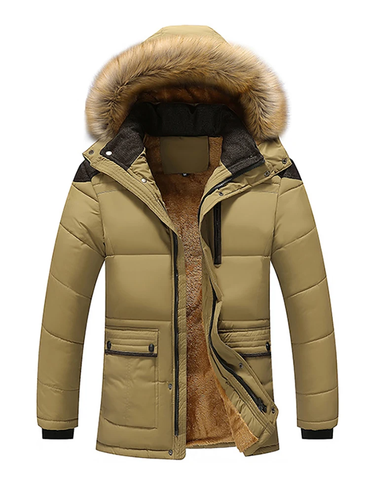 Plus Size 5XL Fur Collar Hooded Men Thick Winter Jacket New Fashion Warm Wool Liner Man Jacket and Coat Windproof Male Parkas