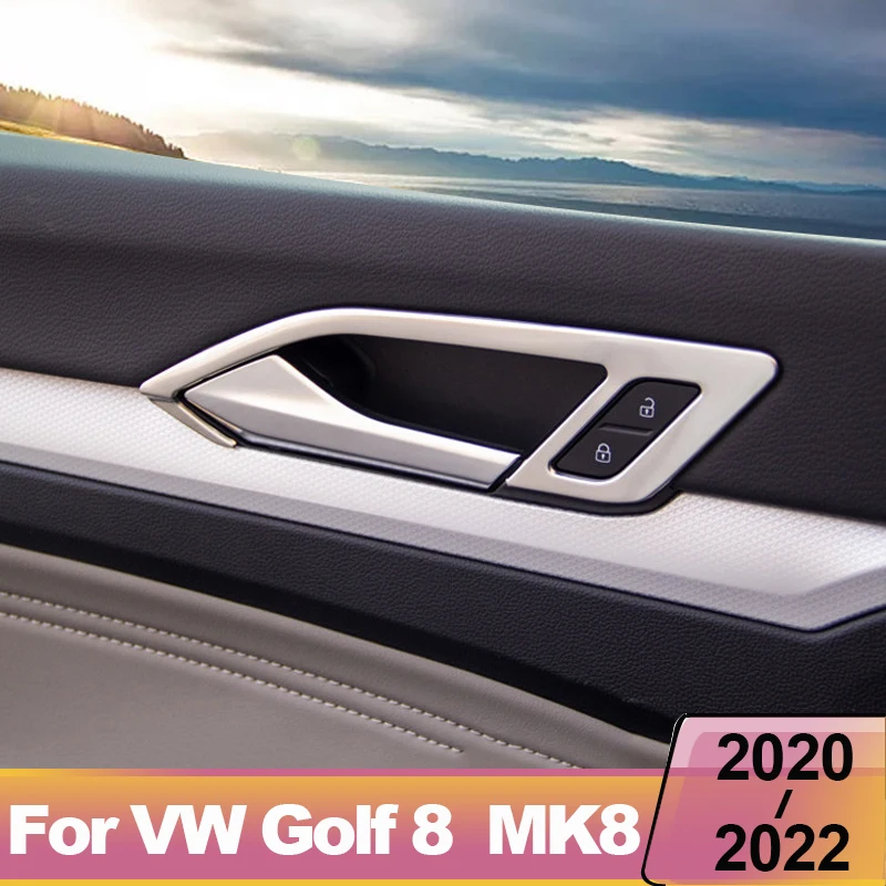 Stainless Steel Car Inner Door Handle Frame Door Bowl Cover Trim Sticker For Volkswagen VW Golf 8 MK8 2020 2021 2022 Accessories