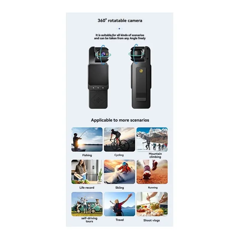 Y47A 1080P HD Mini Action Camera WIFI IP65, 360° Lens Sports Anti Shake Camera, Chest Worn Video Cycling Recorder 16G for