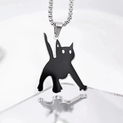 Titanium Steel Scared Cat Necklace For Women Men Korea Fashion Kpop Black Cat Pendant Sweater Chain Couple Jewelry Party Gift
