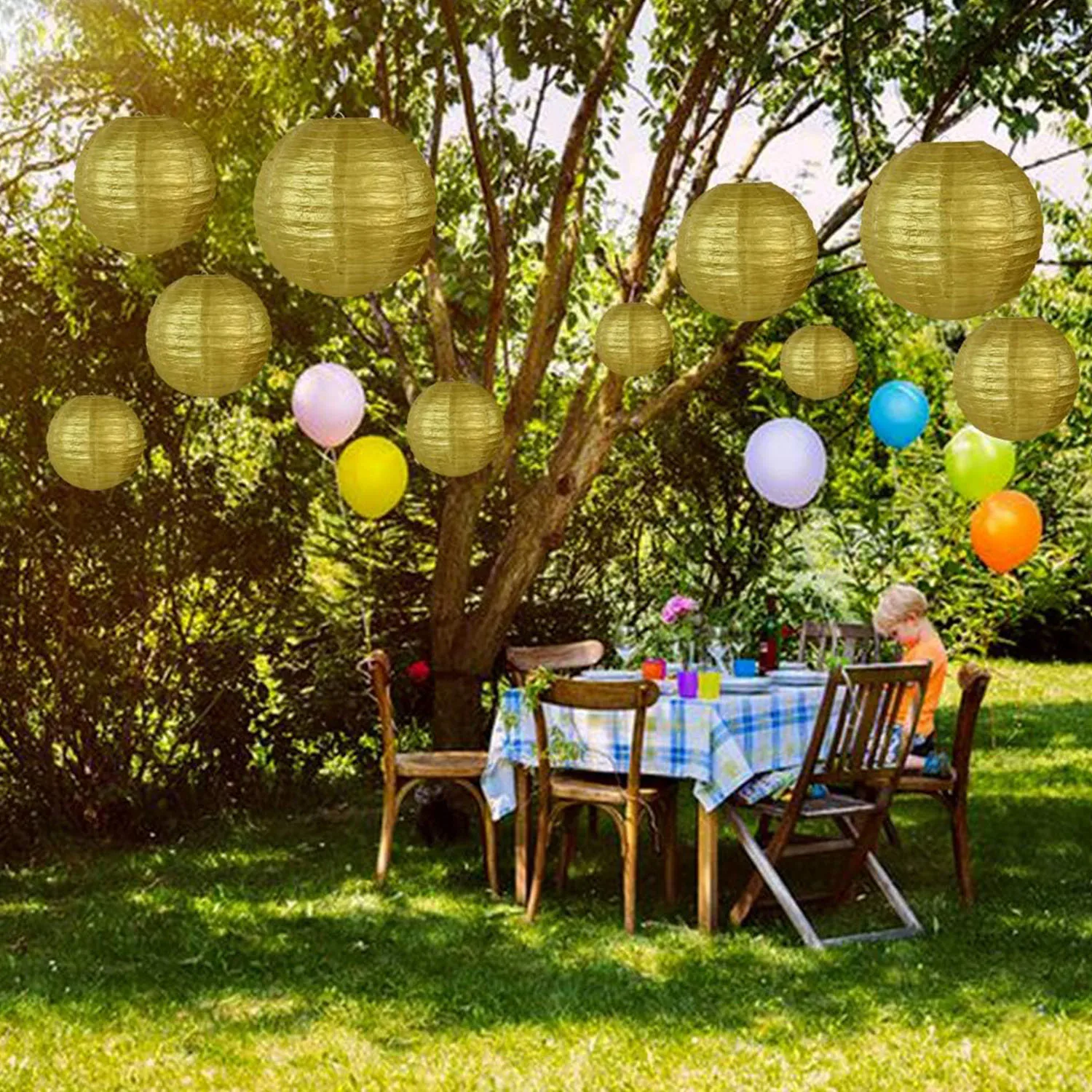 Schwarzgold-weiße runde Papierlaternen, dekorative hängende chinesische japanische Papierlaternen, Lampe für Jahrestag, Geburtstag, Hochzeit – Detail 1