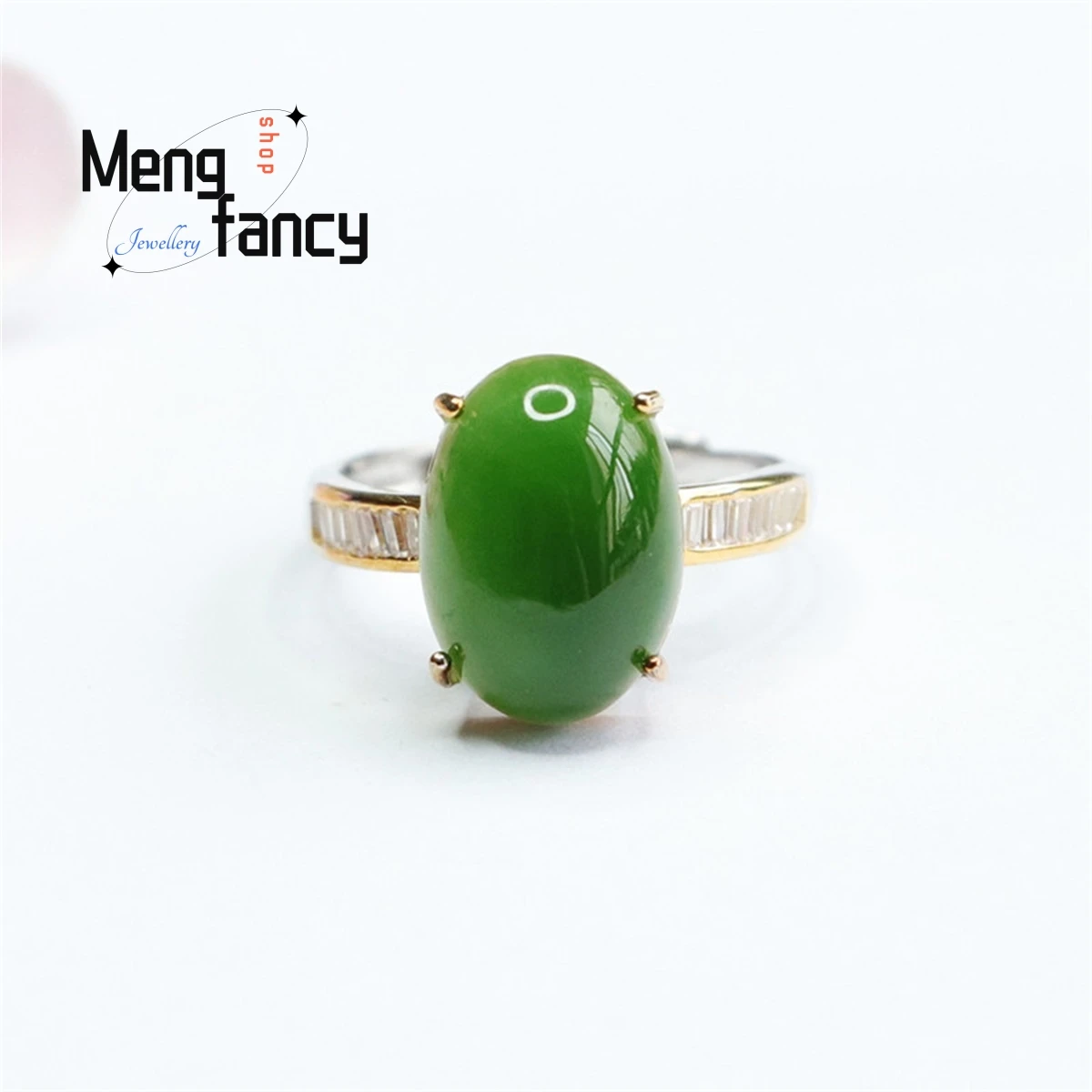 

Natural S925 Silver Inlaid Hetian Jasper Pigeon Egg Spinach Green Ring Simple Fashion Versatile Exquisite Luxury Couple Jewelry