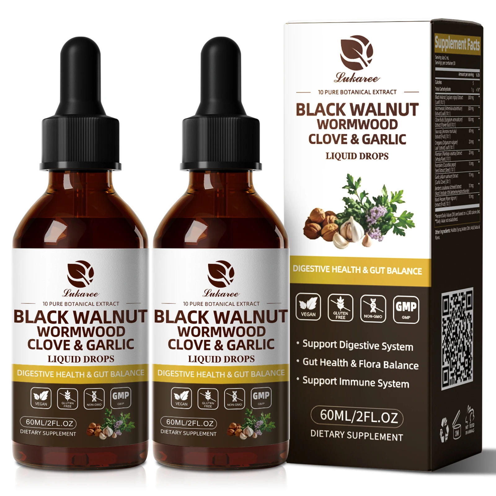 60ml Black Walnut Wormwood Drop with Clove Garlic Turmeric 98% Absorption,Rapid Gut Cleanse & Digestive Health Vegan Gluten-Free