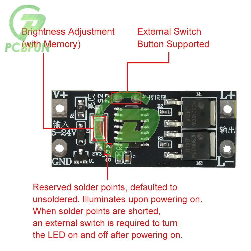 Módulo de driver LED 100W Saída de luz ajustável Soft Start/Stop para iluminação de tira LED de baixa tensão