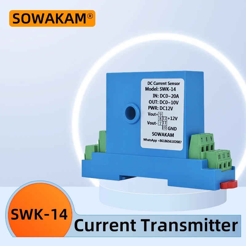 SWK-14 Hall Current Sensor AC 5A 10A 20A 50A 200A Transmitter 4-20mA 0-10V Output Ampere Transducer Current Transformer