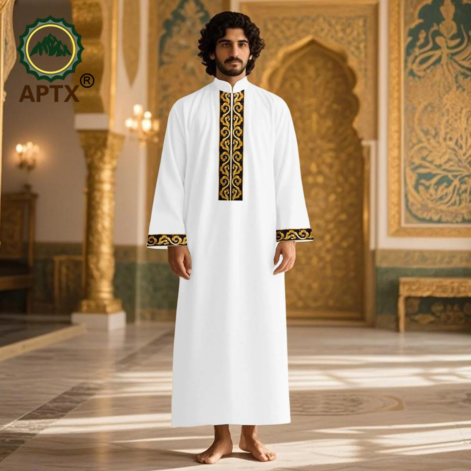 メンズモダンローブ ロングイスラムジュバ・トーブ アフリカ刺繍袖付き 祈りのイードローブ おしゃれなムスリム服
