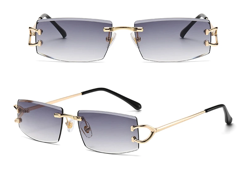Kachawoo Rechteckige randlose Sonnenbrille für Herren, UV400-Schutz, grün, schwarz, ohne Rahmen, Sonnenbrille für Damen, trendiger europäischer Stil – Detail 11