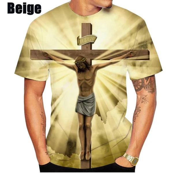 Summer Hot Sale Christ Jesus 3D Printed T Shirt God Vintage Religion Cross Short-sleeved Round Neck Men\'s Tops