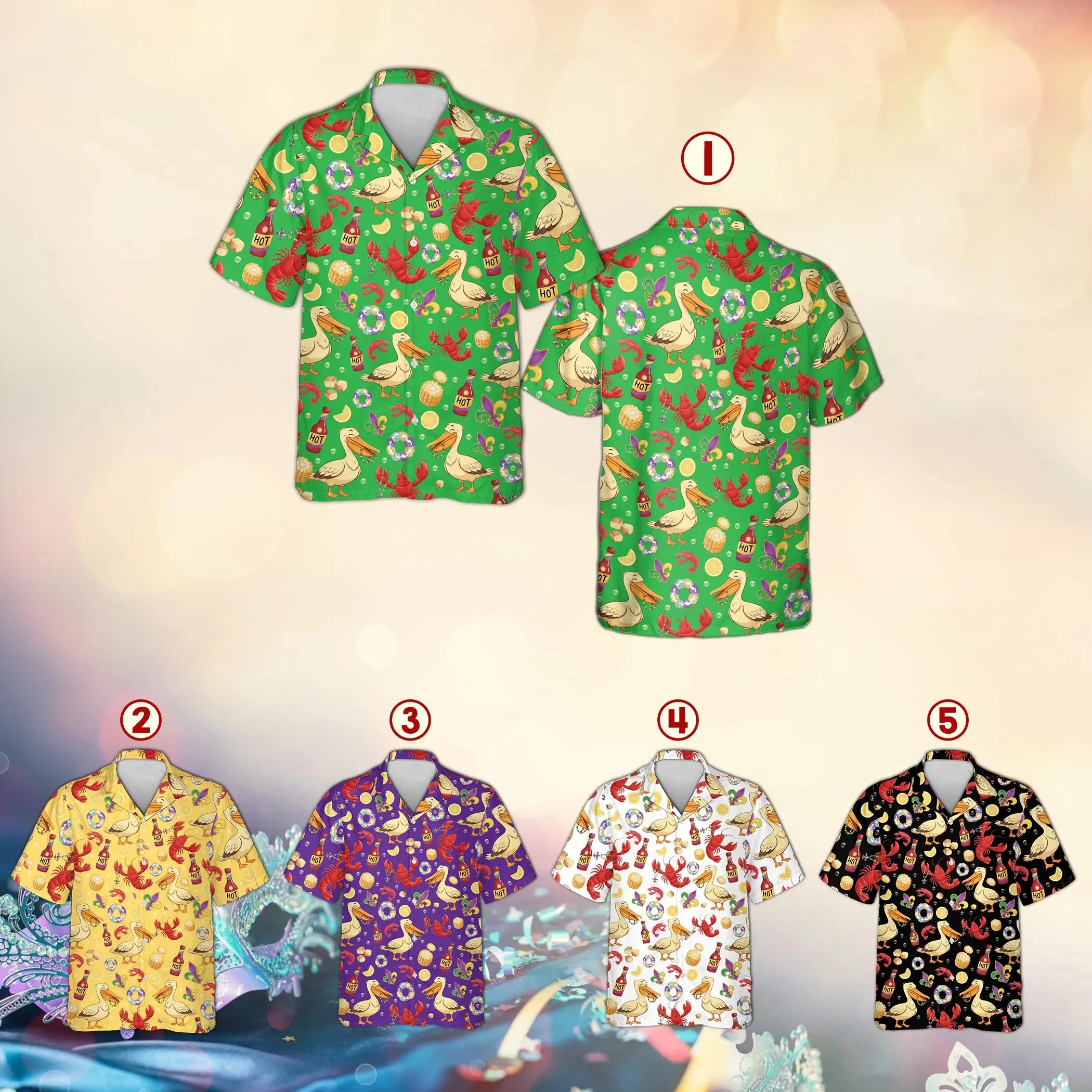 

Crawfish Boil Mardi Gras Hawaiian Shirt, Louisiana Fleur De Lis Aloha Shirt, Louisiana Pelican Seafood Gift, Button Up Shirt