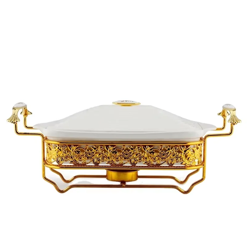 

2.5L newly designed rectangular ceramic hot pot restaurant provides self-service ceramic food warm plates for wedding parties