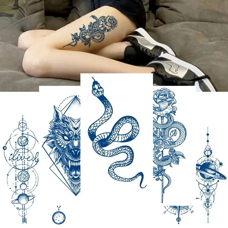 Blue Waterproof Temporary Tattoo Sticker Sexy Snake Element Fake Tatoo Flash Tatto Body Art for Women Men