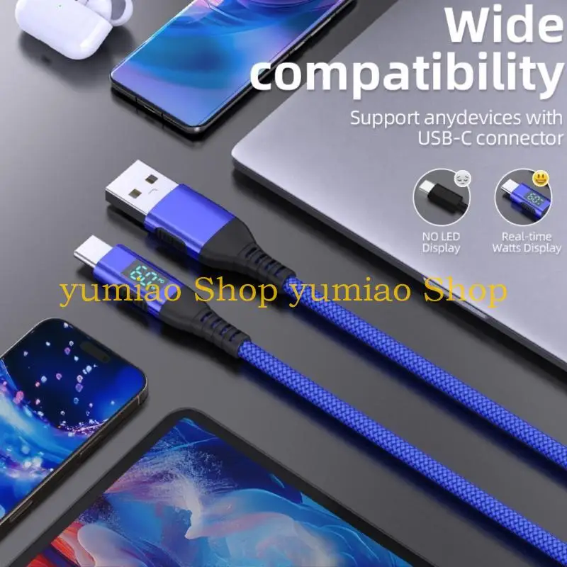 587B USB C Cable Fast Charging UBS C Cord Speed  Charing Cable LED Display USB Cable Multifunctional for Smartphones 