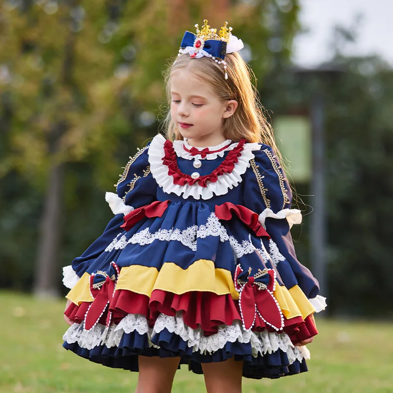 

Lolita Dress Kids Fancy Long Sleeves Dress Cute Costume Girls Floral Lace Vestido Toddler Birthday Gift Princess Dress