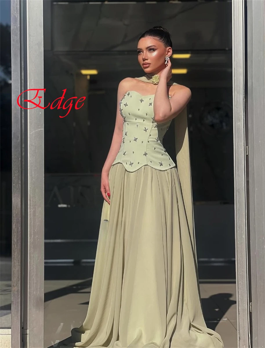 

Customized Temperament Light Green Jersey Evening Dress High Quality Strapless Sleeveless Zipper Back Special Occasion Gowns