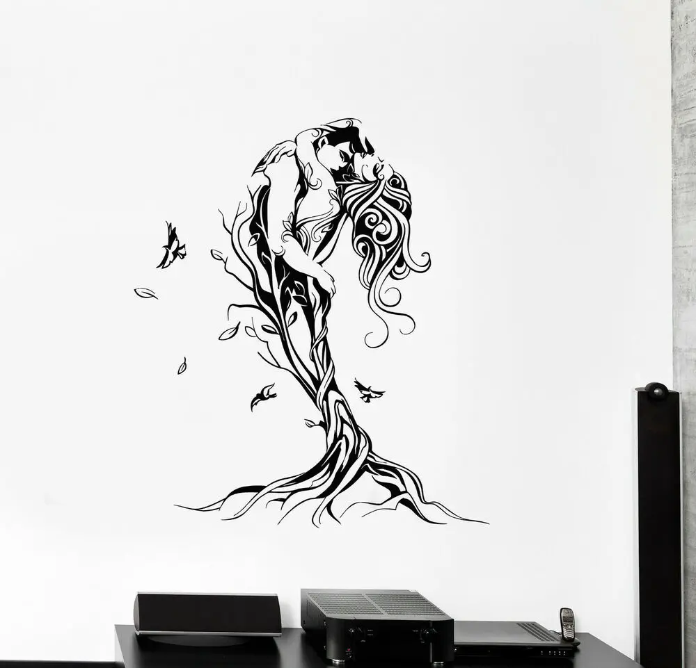 Vinyl Fashion Wall Stickers Abstract Love Couple Tree Decals Home Bedroom Living Room Decoration Stickers High Quality Mural W12