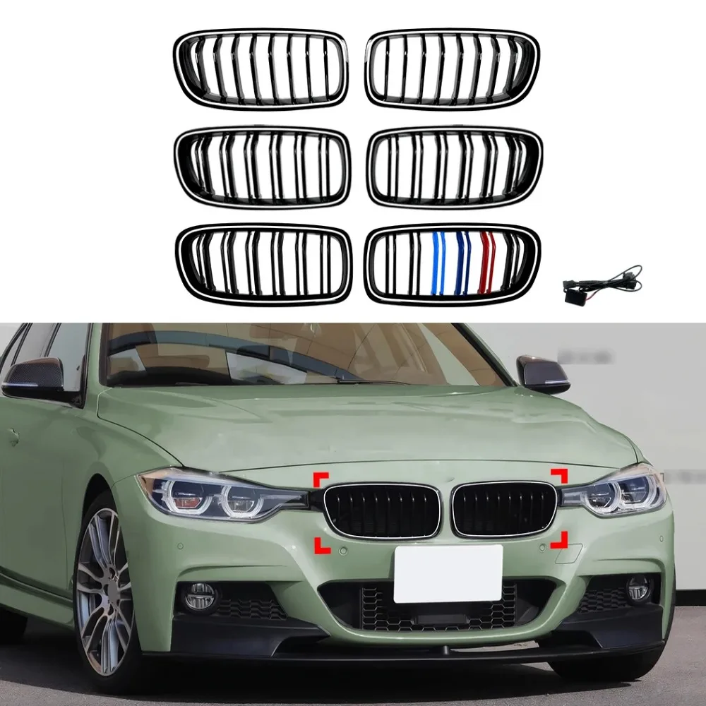 

With Light Front Bumper Grille Kidney Racing Grill Grilles BodyKit For BMW 3 Series F30 F31 F35 2013-2018 ABS Tuning Accessories