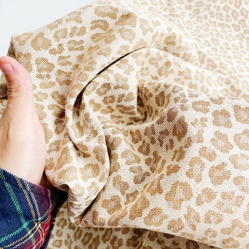 Leopard Print Cream Brown Jacquard Woven Fabric Vintage Soft Comfortable Breathable Home Coat Dress Handmade DIY Autumn Winter