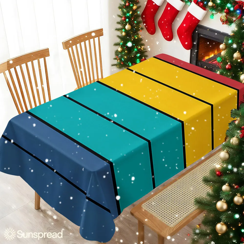 Retro Color Stripes Waterproof table cloth, splash-proof tablecloth, for party, Halloween, Christmas, dining, camping