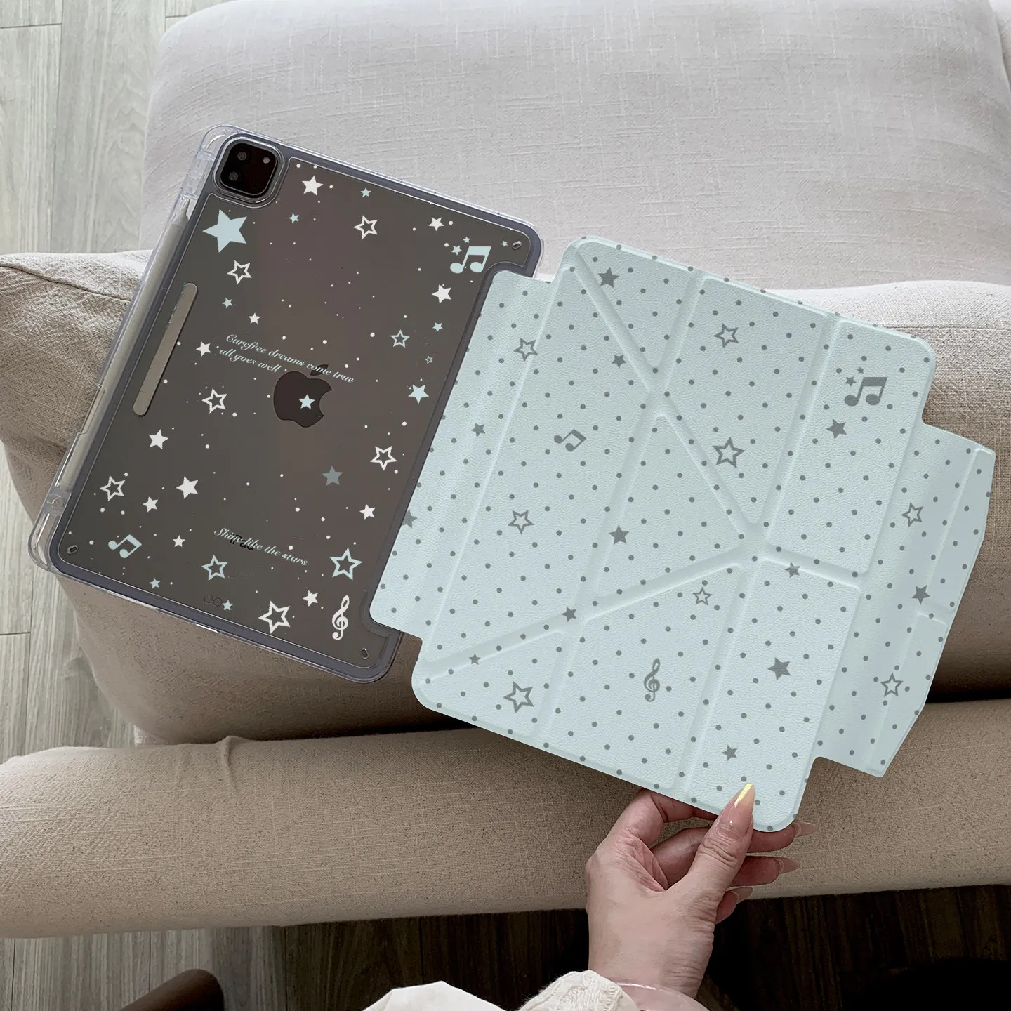 Blue Star Polka Dots Y2K Blue Tablet Case For iPad Pro 13in 11th M5 M4 12.9in A16 7/8/9/10th Air4/5/6/7 11in M2 M3 Mini Cover