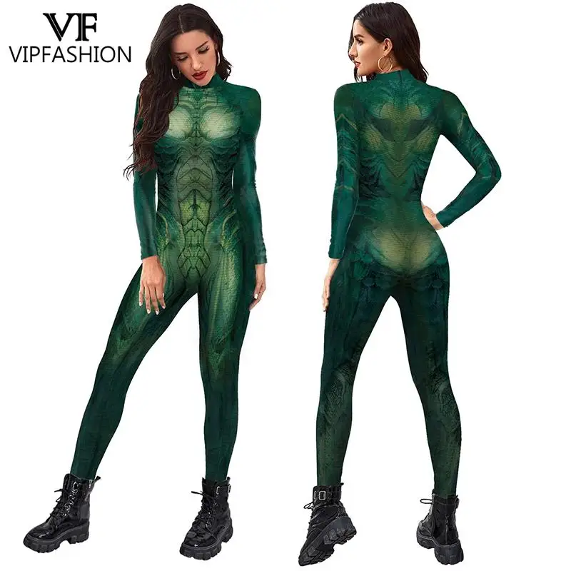 VIP FASHION Green Snake Costume Carnival Purim Halloween Women Sexy Zentai Bodysuit Festival Party Jumpsuits Cosplay Clothes