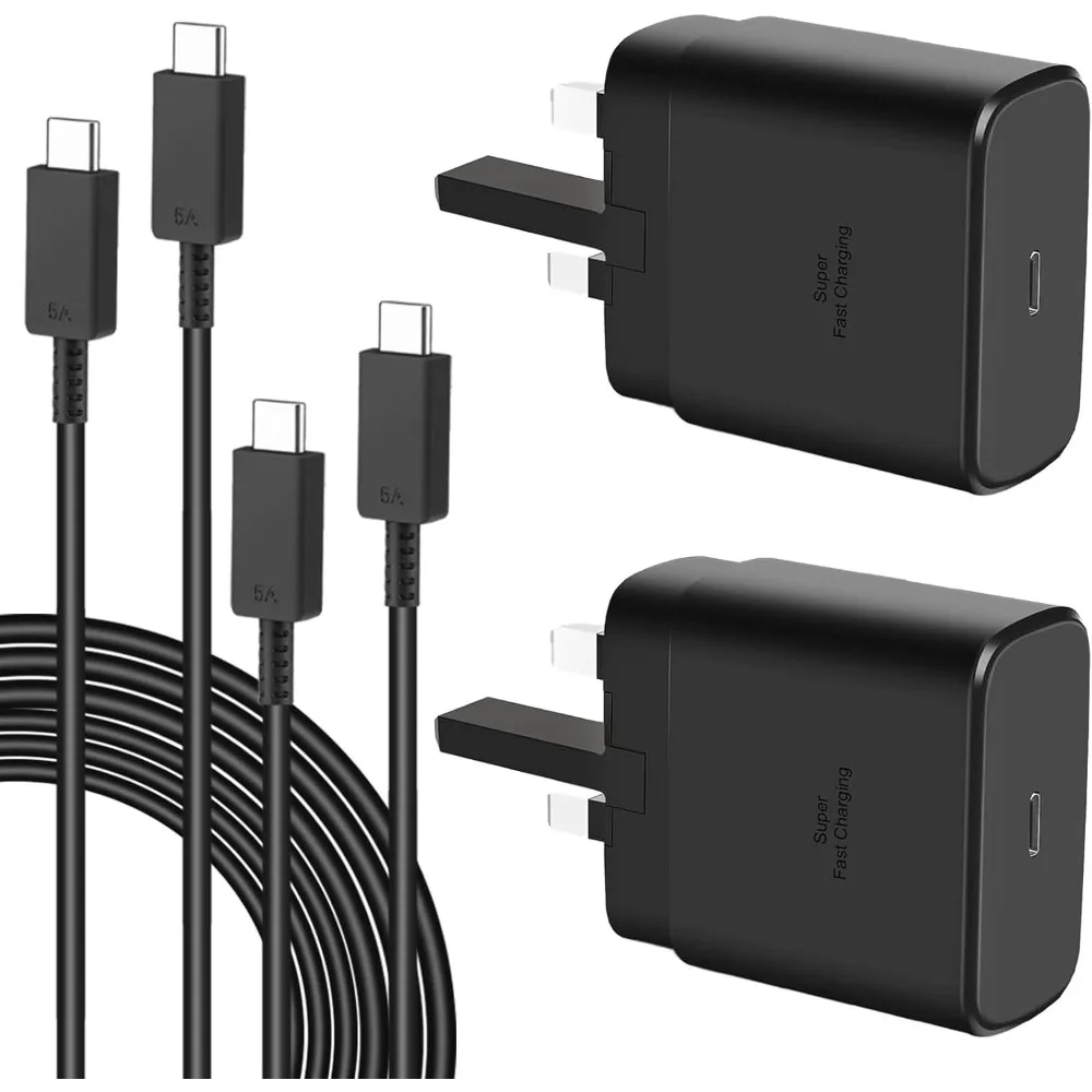 

Комплект из 2 быстрых зарядных устройств 45 Вт для Samsung Galaxy S25 Ultra/S25+/S24/S24 Ultra/S24+/S24/S23/S22/S21/A56, A55, A36, A26, A16, Z Fold 6