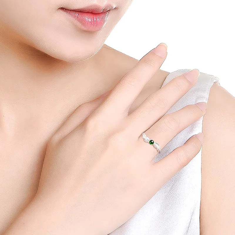 Natural A-grade Ink Jade Stone Ring S925 Silver Inlaid Fashion High End Women's Gifts Jewelry Handicrafts Adjustable Wholesale