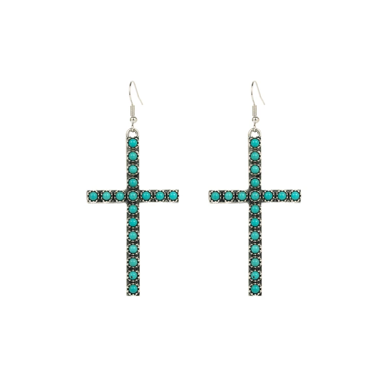 أقراط رائجة البيع، مجموعة سبائك مبالغ فيها مع أقراط متقاطعة فيروزية، شخصية أنثوية، أقراط مزاجية عالية الجودة #6