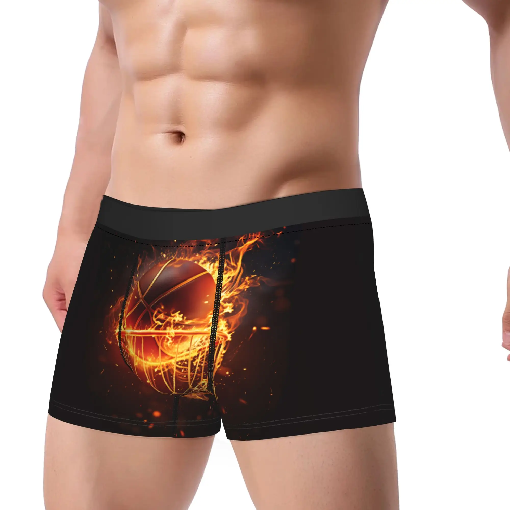 Flaming Basketball Going Through Hoop Underwear  Design Boxershorts Trenky Men's Underpants Comfortable Shorts Briefs Gift