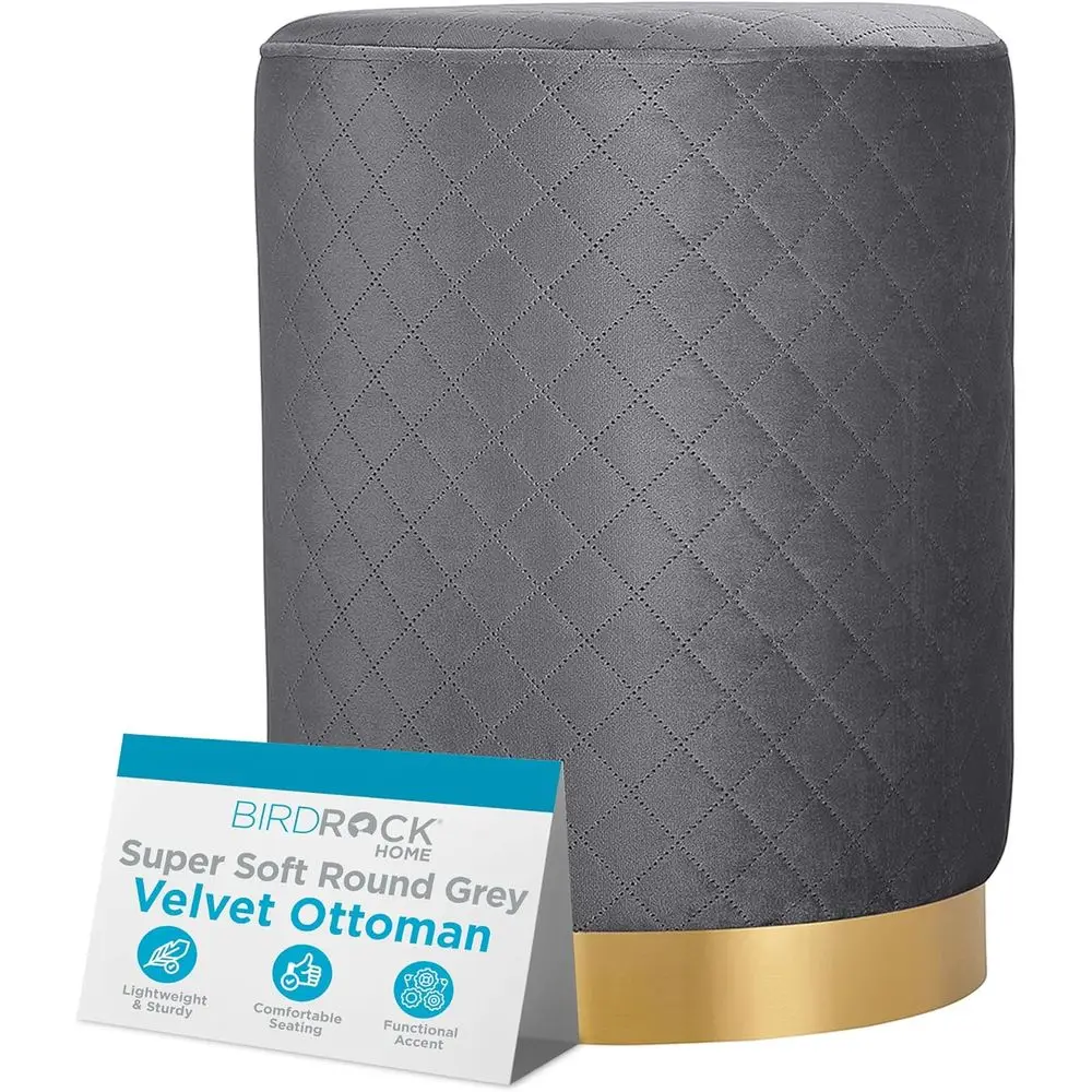 

Velvet Round Ottoman oot Stool with Lattice Design and Gold Trim - Sot, Padded oot Rest or Living Room or Bedroom – Decorative o