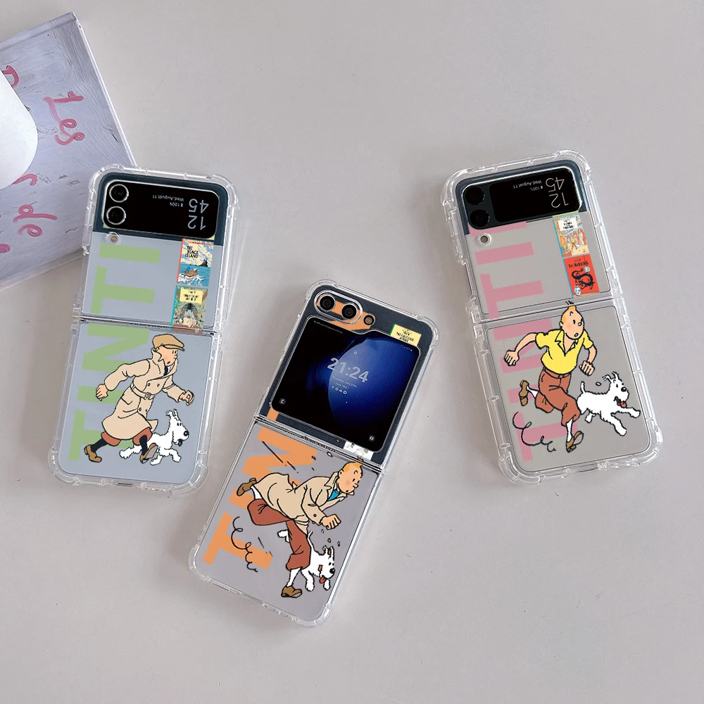 CUTE The Adventures Of T-tintins Phone Case for Samsung Galaxy Z Flip 3 4 Z Flip 5 Z Fold 4 5G PC Soft Anti-fall Back Cover