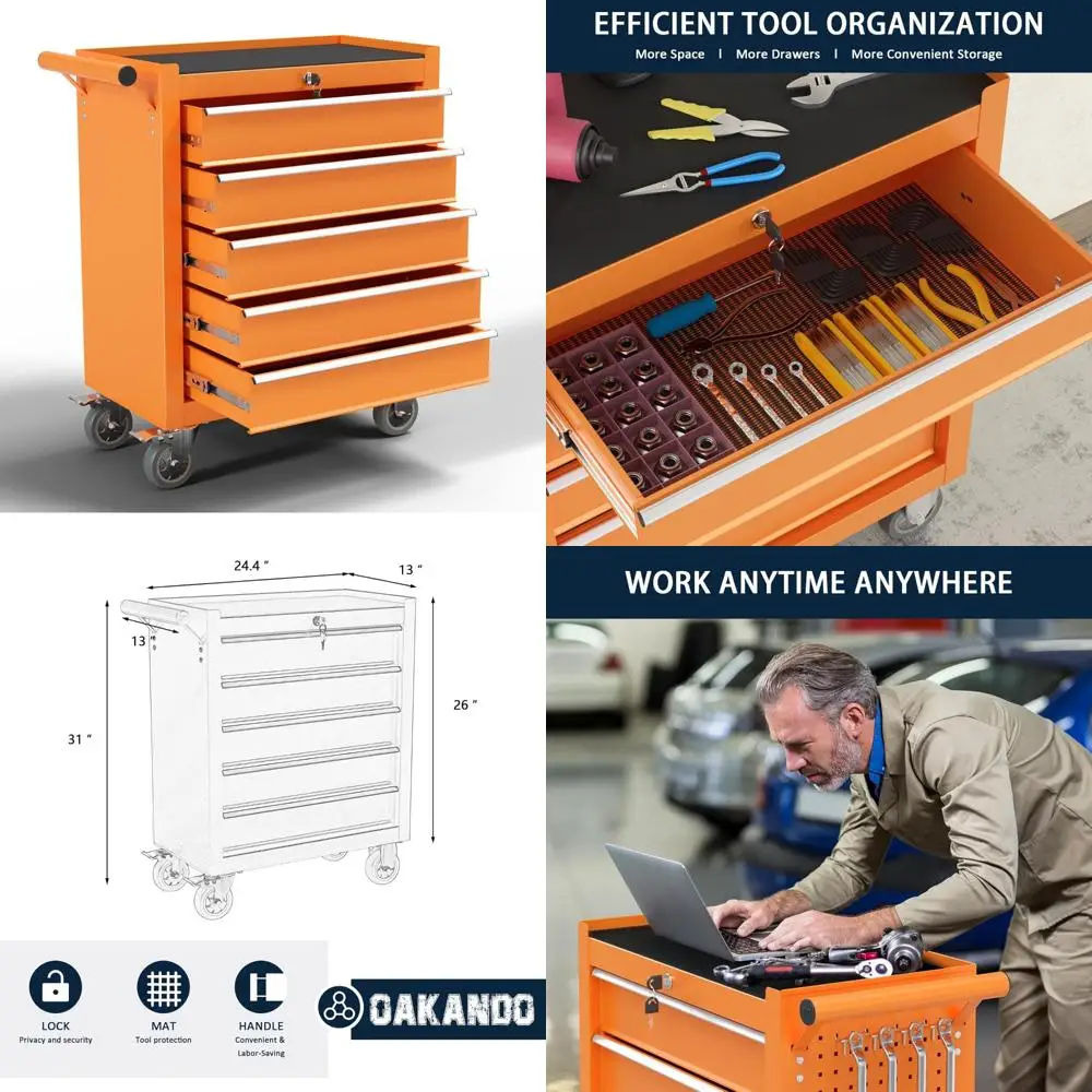 

Metal Rolling Tool Chest 5-Drawer with Wheels and Locking System for Garage and Warehouse Tool Storage