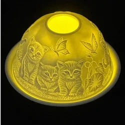 Embossed Bone China Tea Light Dome Night Light Transparent Porcelain Night Light Con Gatti Paralume Candle-holder Christmas Gift