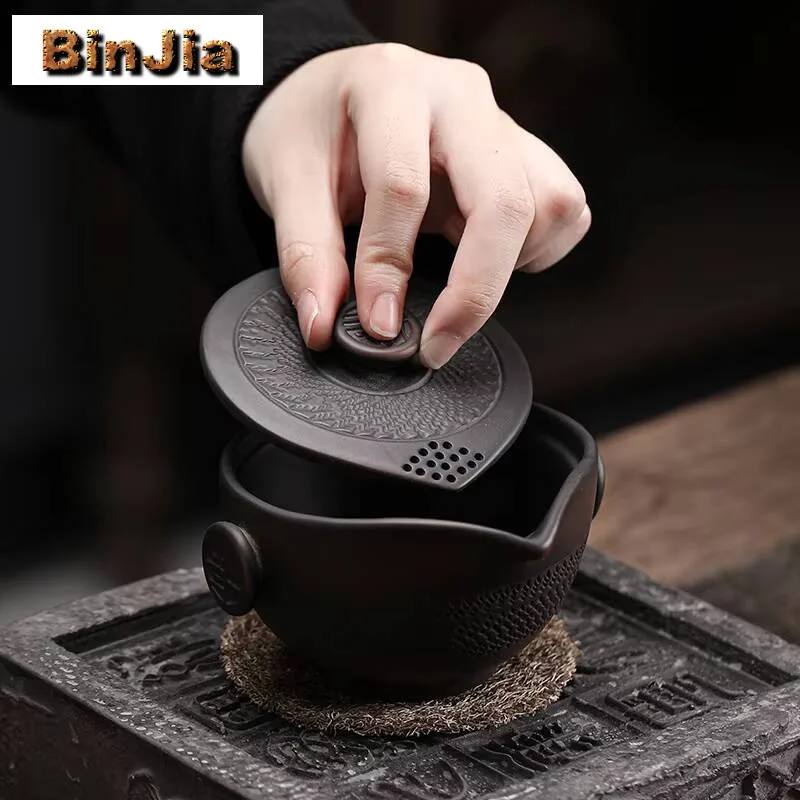 150ml Qingxi Purple Pottery Hand Grab Teapot Vintage Tea Infuser Pot Tea Brewing Kettle With Strainer Tea Ceremony Collection