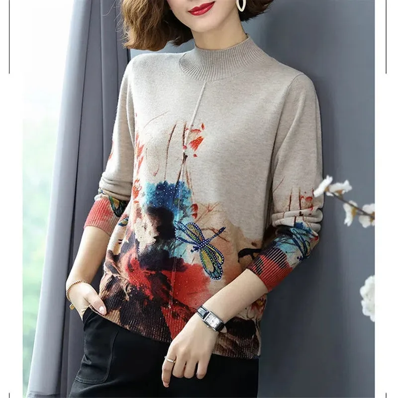 2022New Autumn Winter Middle-aged Women Swester Casual Half Turtleneck Cashmere Sweater Female Thick Knitted Jumper Mother Dress