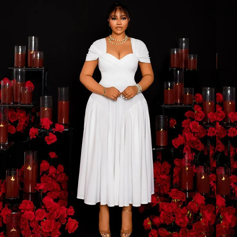Elegant Plus Size Strapless Long Dress for Women Fashion High Waist Flowy Maxi Gown Perfect Garden Party Dress Summer Style