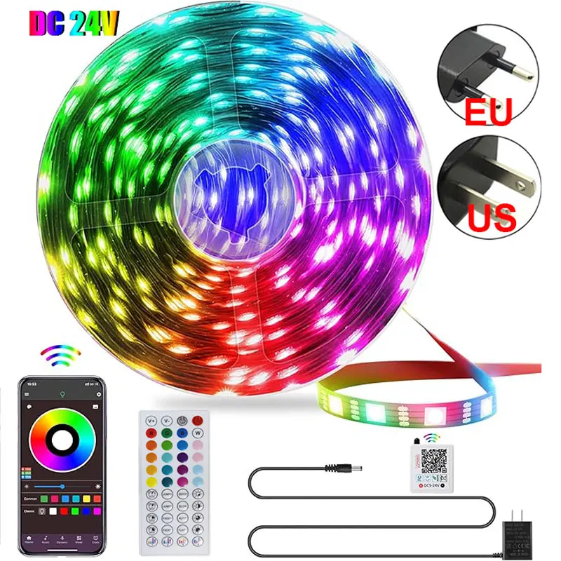تيار مستمر 24 فولت Rgb Led أضواء غرفة الجليد سلسلة 5 متر 10 متر 15 متر 20 متر 30 متر 40 متر Rgb الشريط بلوتوث App التحكم Led أضواء قطاع التوصيل ذاتية اللصق