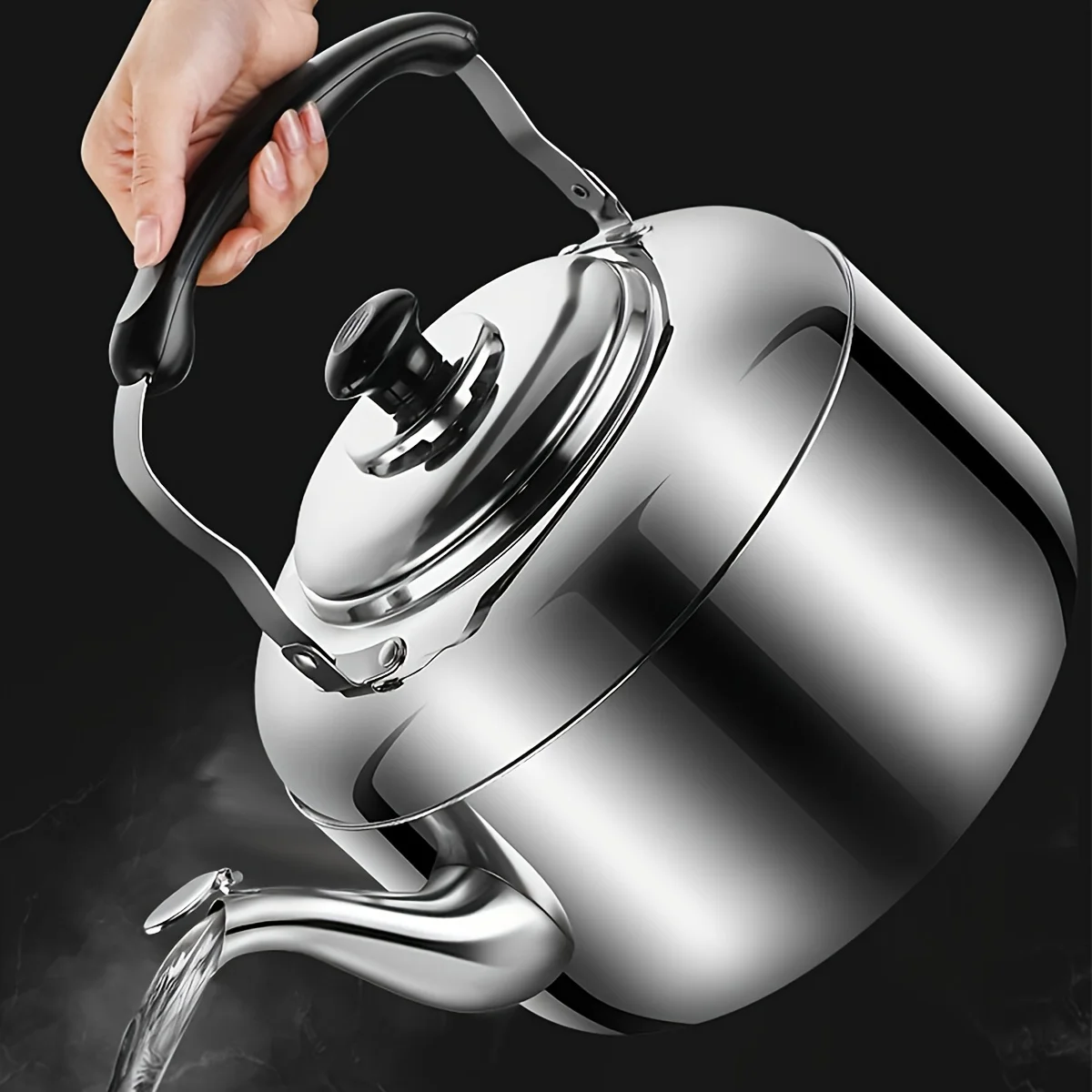 Stainless Steel Whistling Tea Kettle, 1.06gal Capacity, Stovetop Teapot with Heat-Resistant Handle, No Electricity Required