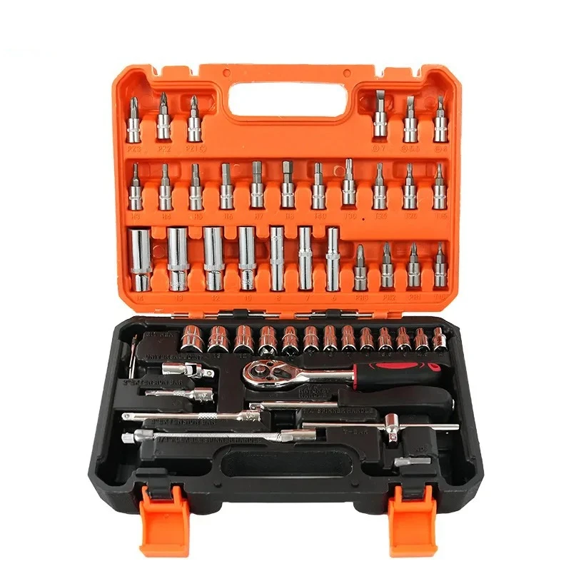 for 53-Piece Chrome Vanadium Steel Ratchet Wrench Socket Set Auto Repair Combination Tools Mechanical Vehicle Maintenance Kit