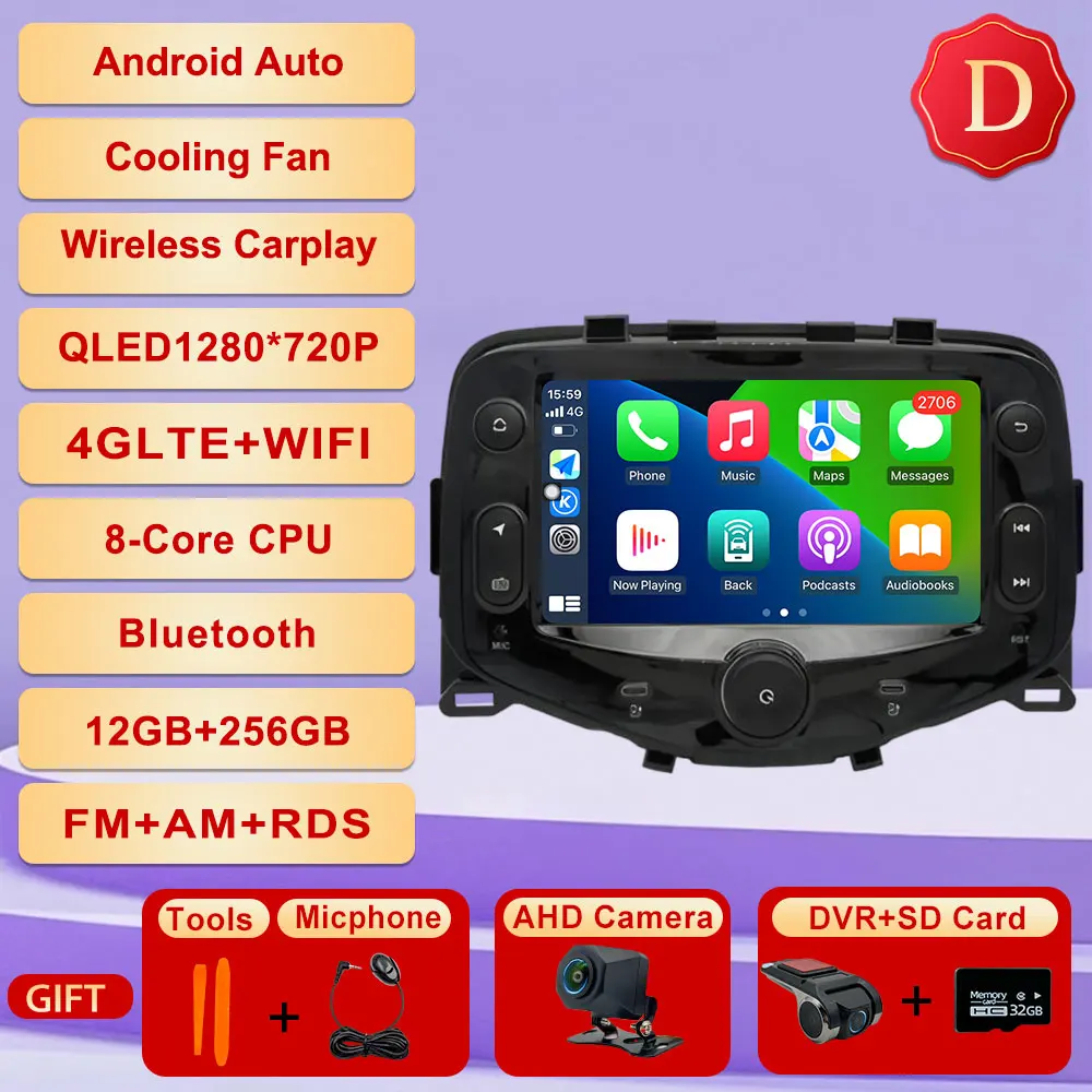 Android 15 Voor Toyota Aygo Peugeot 108 Citroen C1 2014-2021 Autoradio Multimedia Gps-navigatie Carplay Auto speler Bluetooth
