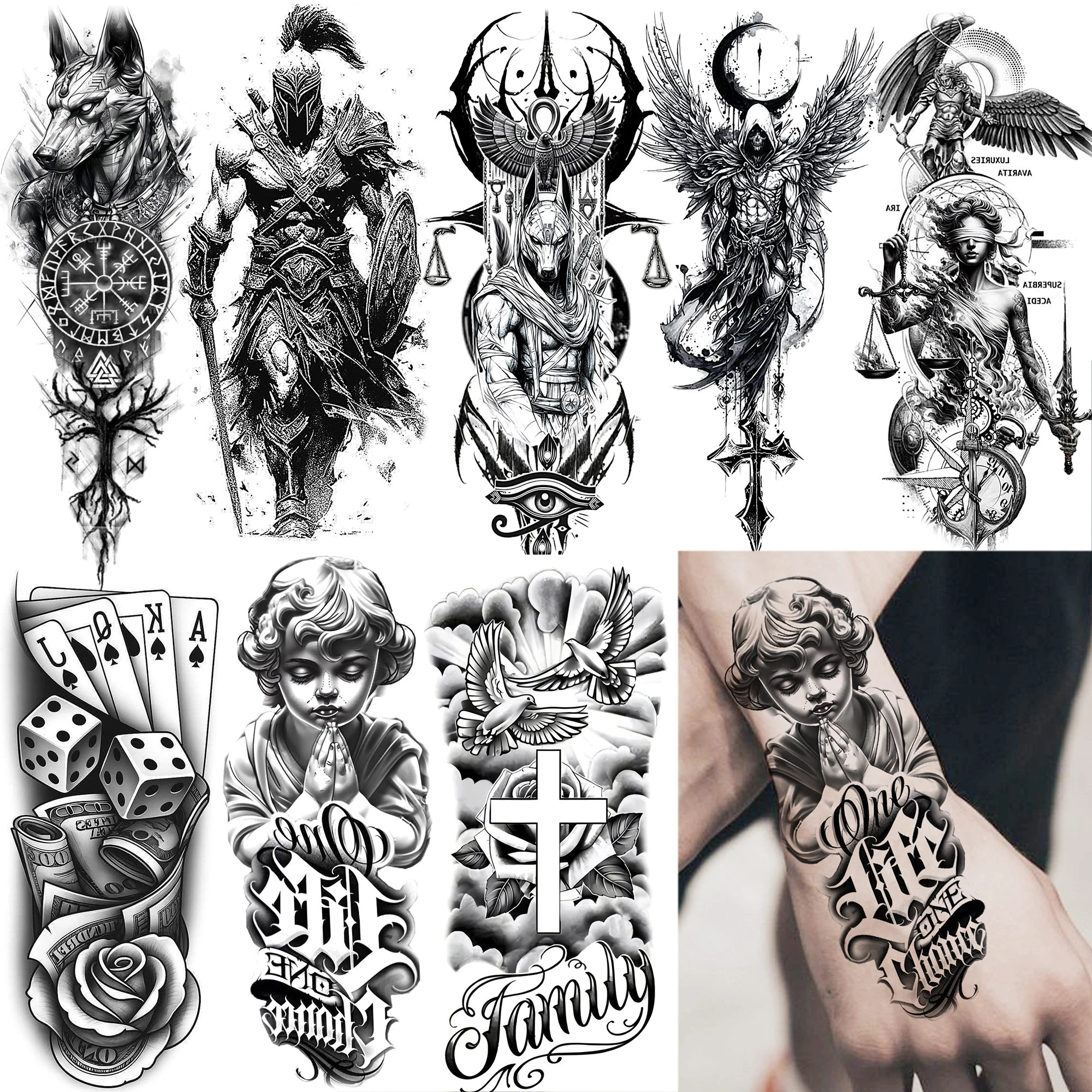 1 Sheet Dark Style Warrior God Temporary Tattoo For Men Women Forearm Leg, Waterproof Long Lasting Realistic Fake Tattoo Sticker