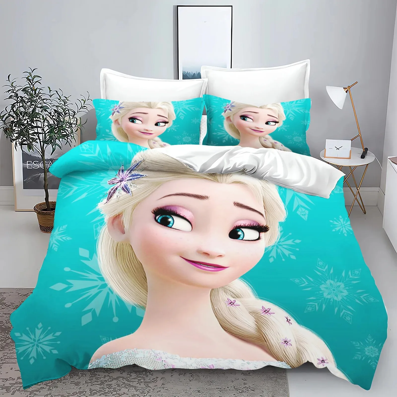 Cute Elsa Cartoon Bedding Set for Kids Boys Girls Anime Frozen Quilt Set Cute Anna Duvet Cover 1 Duvet Cover and 2 Pillowcases