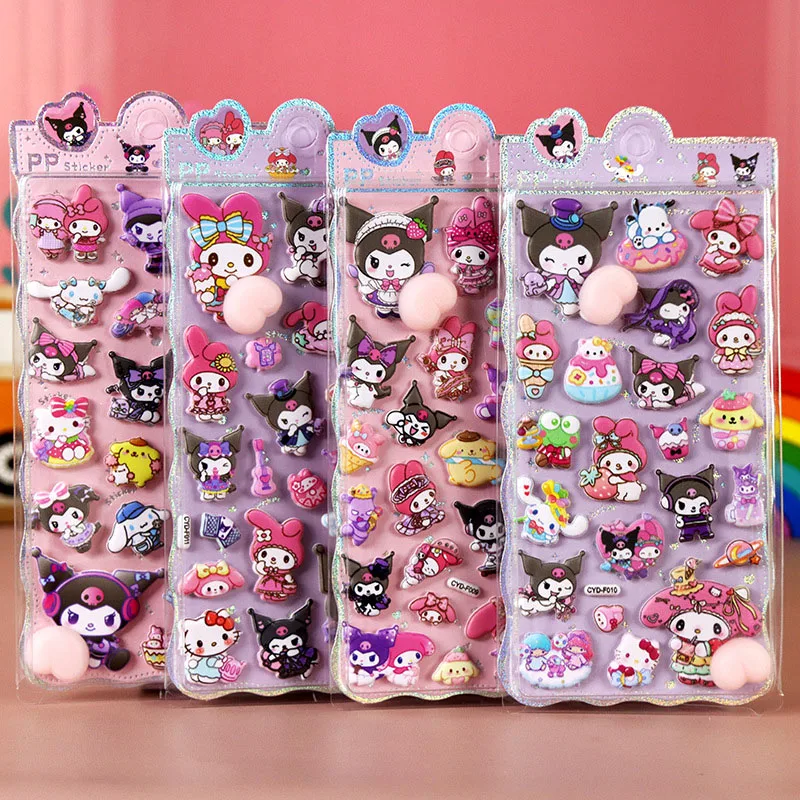 Lindas pegatinas 3D de dibujos animados de Sanrio con relieve de My Melody y Kuromi, pegatinas antiestrés hinchables y blandas para guitarra, teléfono, portátil, pegatinas de burbujas.