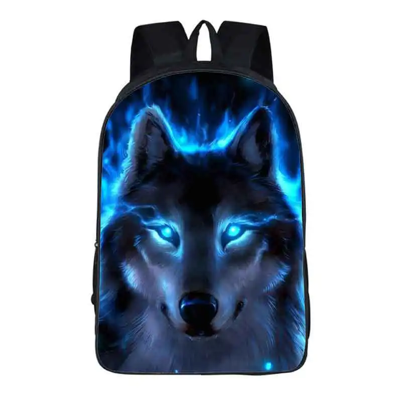 트렌디 인기 Moon Wolf 노트북 배낭 학생 학교 가방 Space Wolf 3D 인쇄 옥스포드 방수 소년/소녀 노트북 배낭