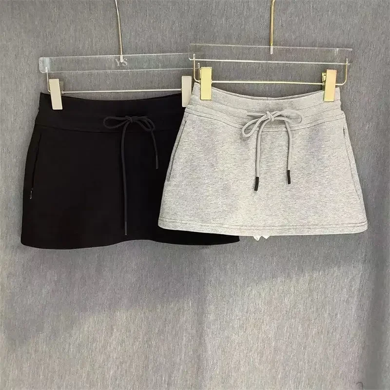 Fashionable Casual Sports Sweatshirt Drawstring Waist-fitted A- line Skirt Slimming Anti-exposure Short Skort For Women