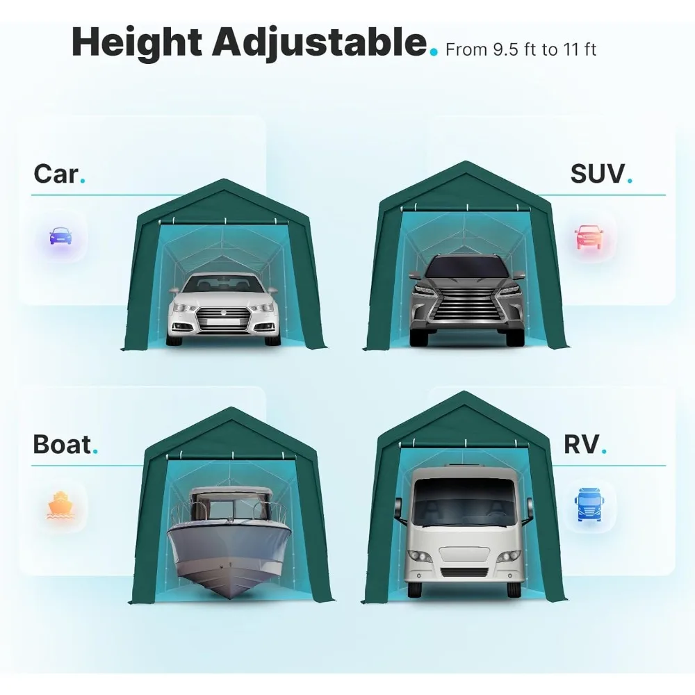 12x20 ft Heavy Duty Carport Garage Shelter, Adjustable Height (6.5-11ft) Waterproof Canopy with Removable Sidewalls for Cars, R