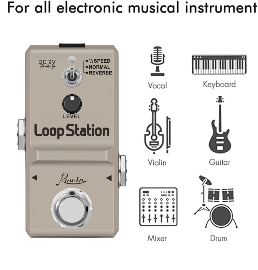 Rowin Loop Effects Pedal Unlimited Overdubs 10mins of Looping, 1/2 Time Reverse Looper Stereo Effector LN-332AS Golden Color