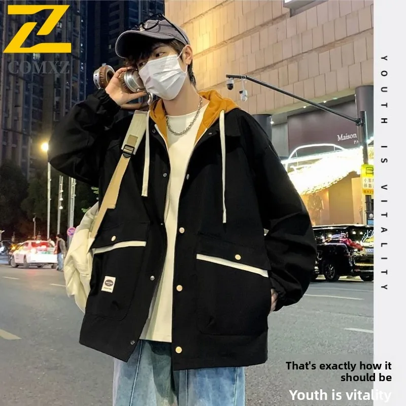 

COMXZ 2025 Spring Autumn New Big Size Jacket Men Knit Patchwork Plus Size Loose Fit Trend Male Fashion lightweight windbreaker