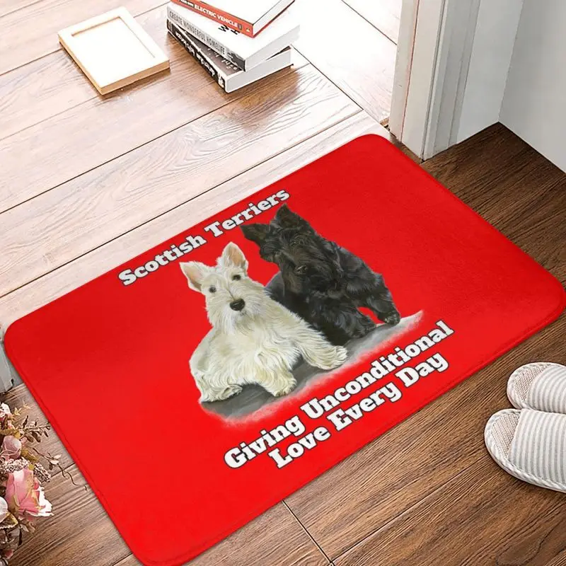 Scottish Terriers Unconditional Love Doormat Mat Anti-Slip Cute Scottie Terrier Dog Bath Kitchen Garden Rug Carpet 40*60cm