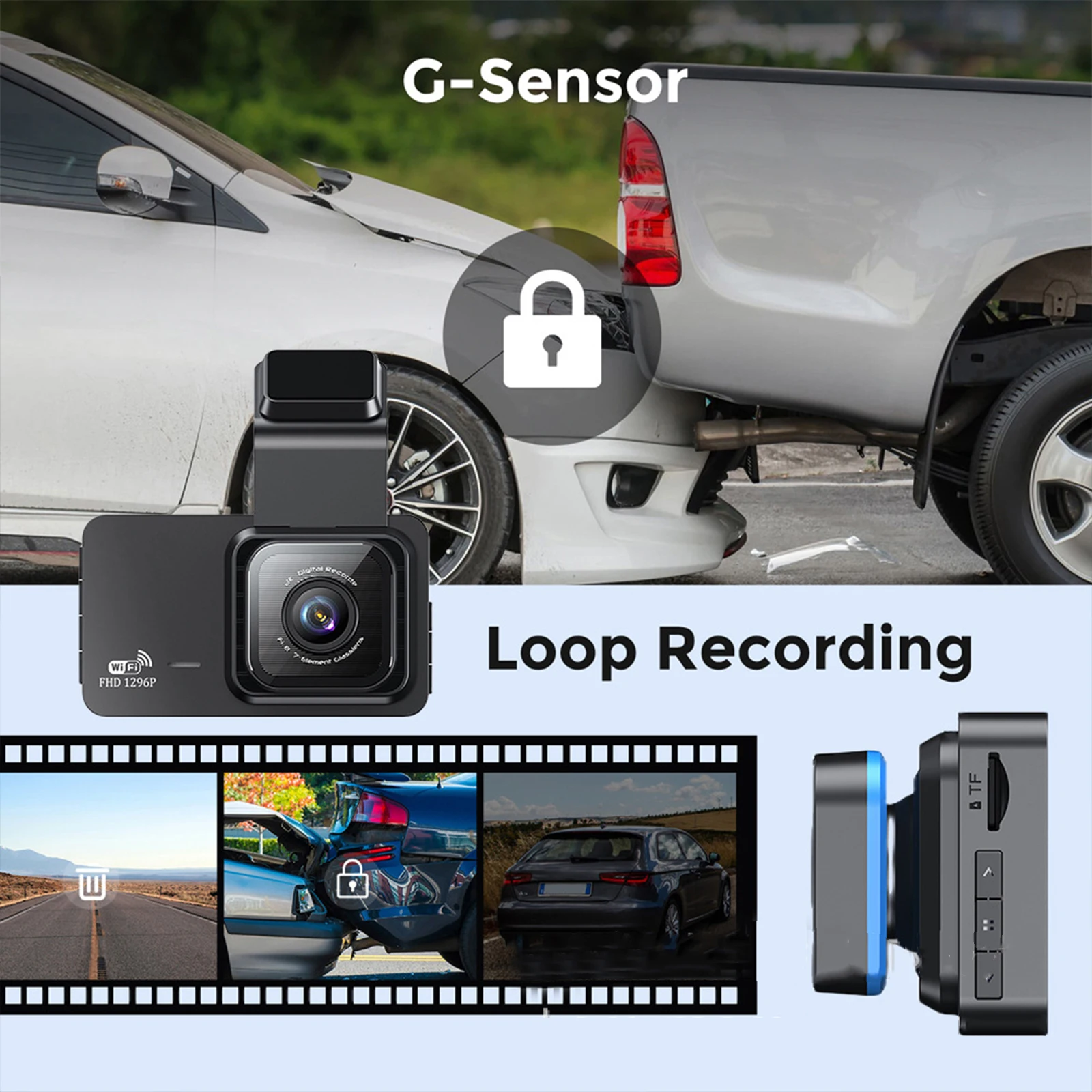 Dashcam WiFi Full HD 1296P DVR G-sensor Dash Cam Night Camera GPS Logger 24H Parking Monitor Registrar Lane Departure Warning