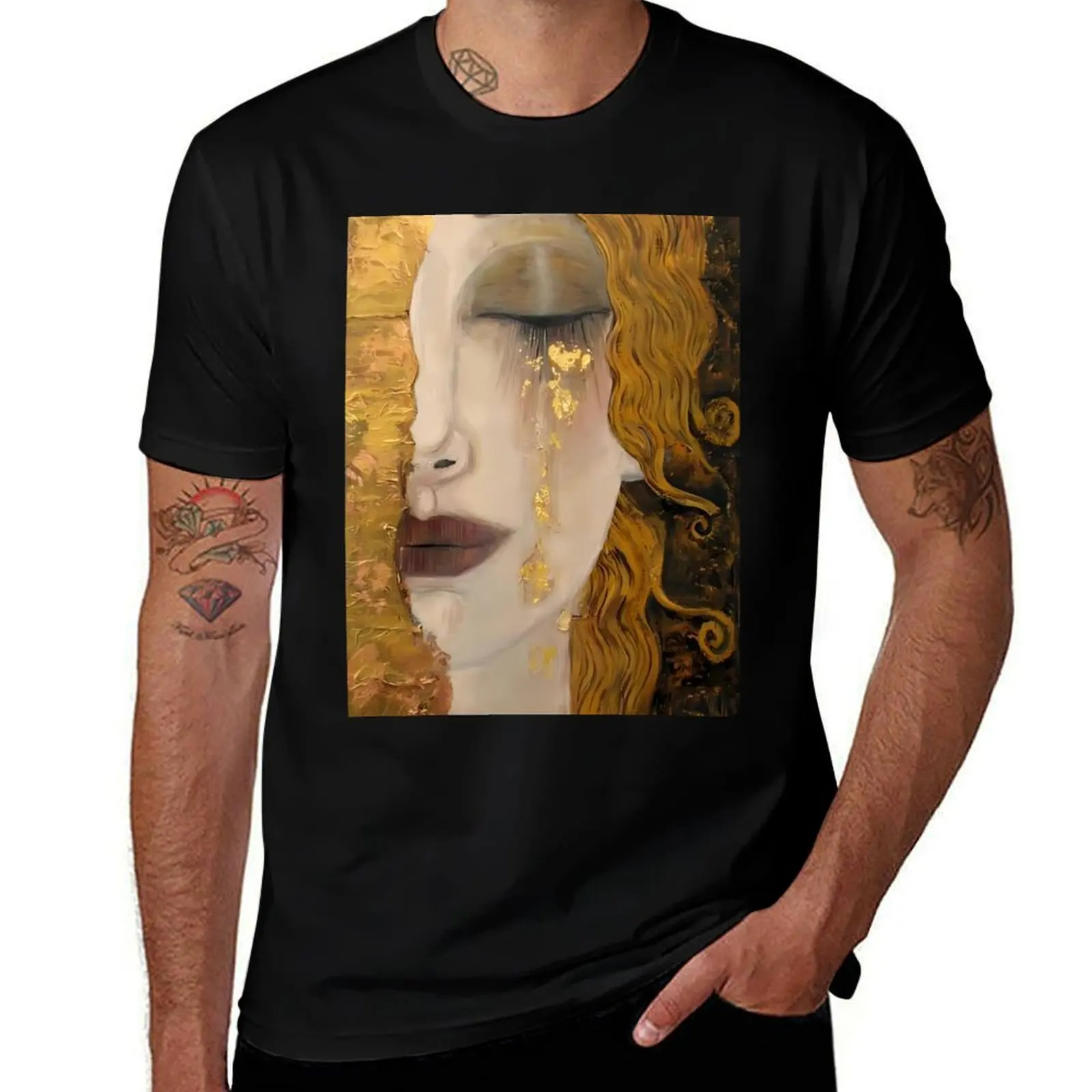 

Golden Freya Tears, Gustav Klimt Style T-Shirt Personalized t-shirt vintage vintage anime shirt clothes plain black t shirts men